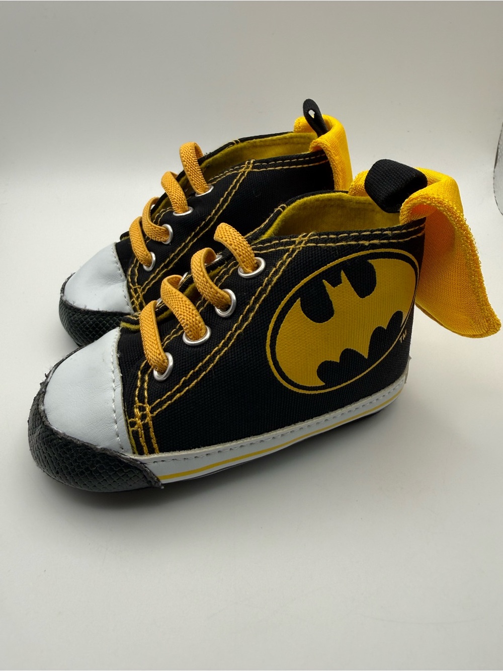 DC Batman Logo Black and Yellow Baby Sneakers Size 3/6 Months